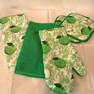 Smart home 7pcs set pot holder and‎ towel set green apple design